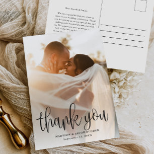 Modern Calligraphy Script Bröllop Photo Tack Vykort