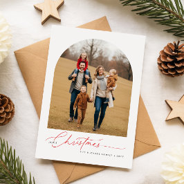 Modern Calligraphy Script Christmas Family Photo Helg Vykort