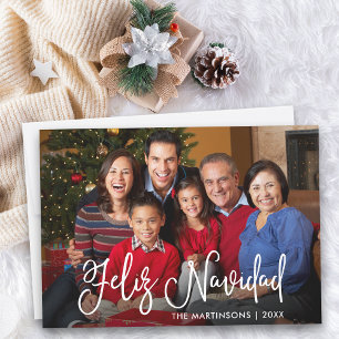 Modern Calligraphy Script Feliz Navidad Photo Julkort