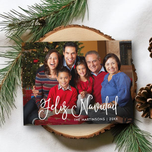 Modern Calligraphy Script Feliz Navidad Photo Vykort