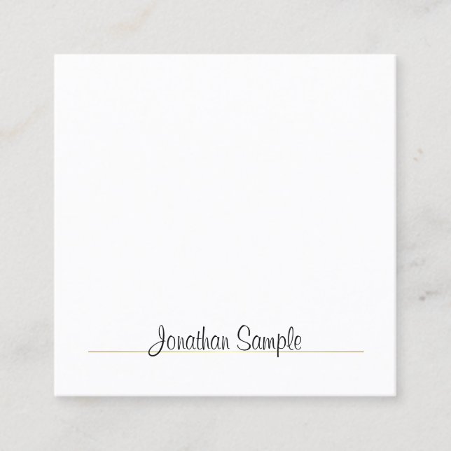 Modern Calligraphy Script Guld White Coola Templat Fyrkantigt Visitkort (Framsida)