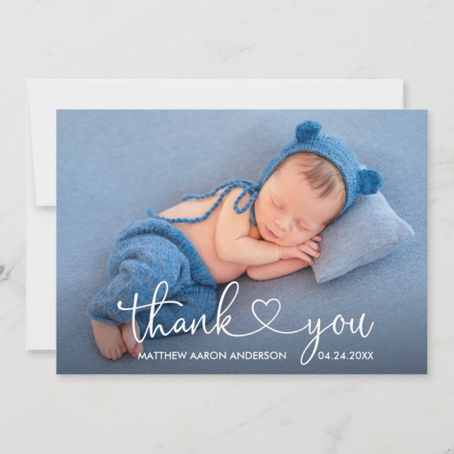 Modern Calligraphy Script Heart Baby Photo Tack Kort (Framsida)