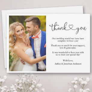 Modern Calligraphy Script Heart Photo Bröllop Tack Kort