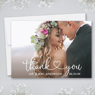 Modern Calligraphy Script Heart Photo Bröllop Tack Kort