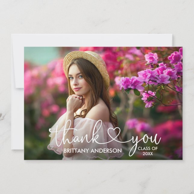 Modern Calligraphy Script Heart Photo Studenten Tack Kort (Framsida)