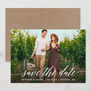 Modern Calligraphy Script Kraft Couple Photo Spara Datumet