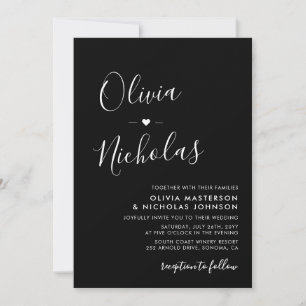Modern Calligraphy Script Monogram Black Bröllop Inbjudningar