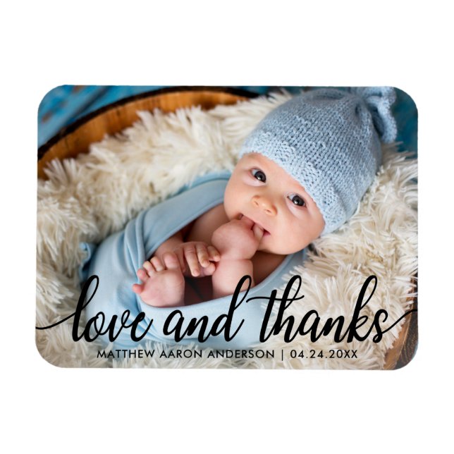 Modern Calligraphy Script Nyfödd bebis Kärlek och  Magnet (Horisontell)