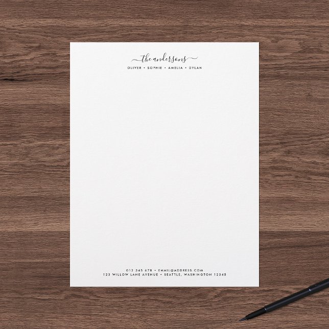 Modern Calligraphy Script Personlig Family Namn Brevhuvud (Skapare uppladdad)
