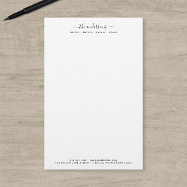 Modern Calligraphy Script Personlig Family Namn Brevpapper