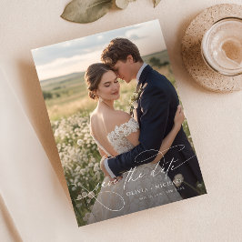 Modern Calligraphy Script Photo Bröllop Spara Datumet