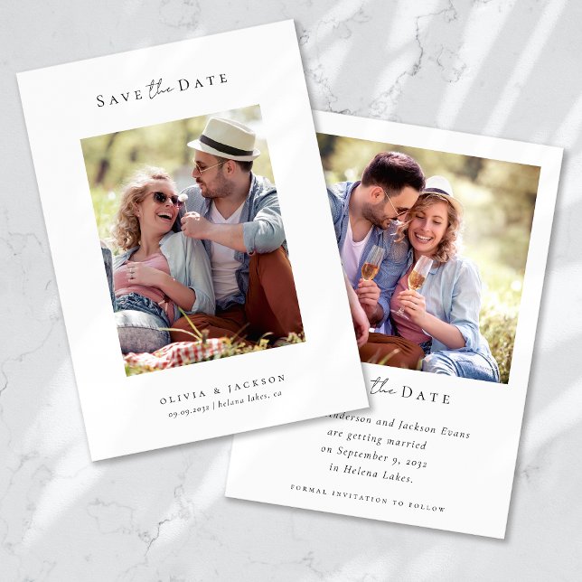 Modern Calligraphy Script Photo Bröllop Spara Datumet (Skapare uppladdad)