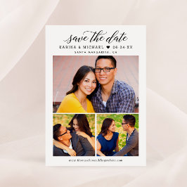 Modern Calligraphy Script Photo Collage Bröllop Spara Datumet