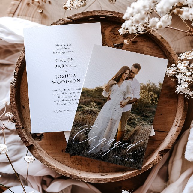 Modern Calligraphy Script Photo Förlovningsfest Inbjudningar (Skapare uppladdad)