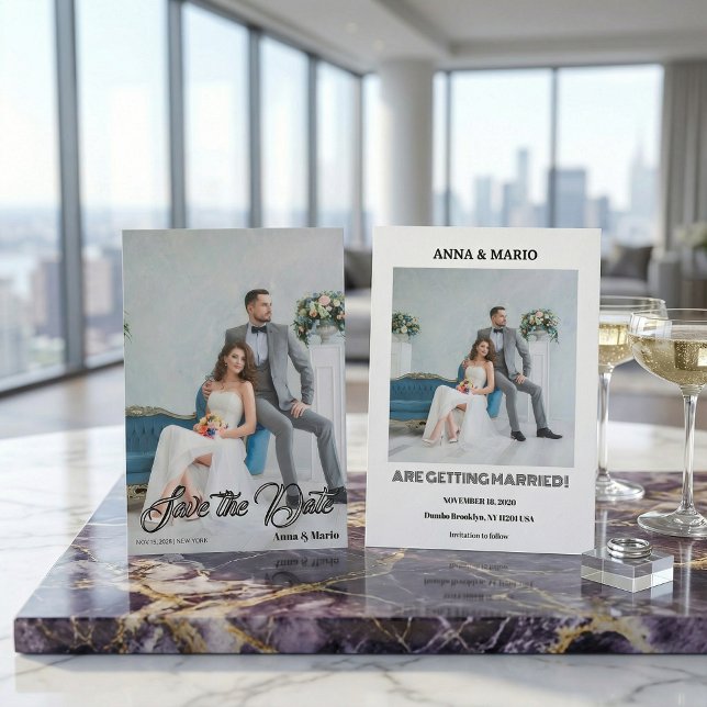 Modern Calligraphy Script Photo Wedding Spara Datumet (Skapare uppladdad)