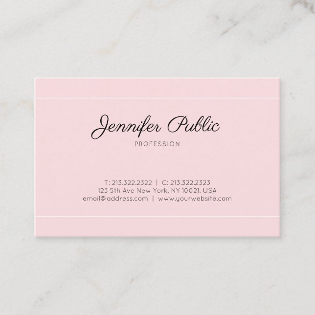 Modern Calligraphy Script Plain Elegant Rosa Luxe Visitkort (Framsida)