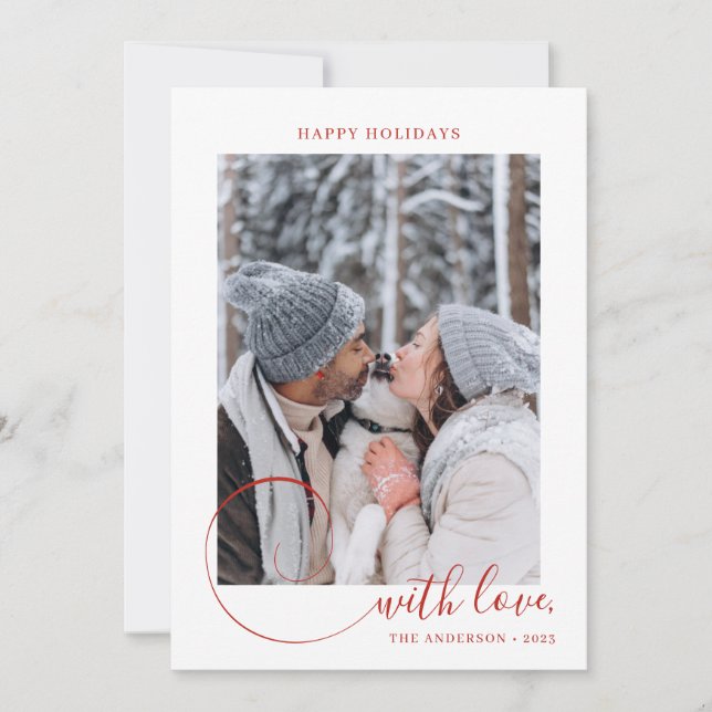 Modern Calligraphy Script Red 3 Photo jul Julkort (Framsida)