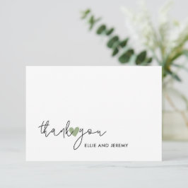 Modern Calligraphy Script Sage Grönt Heart Bröllop Tack Kort