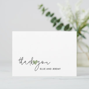 Modern Calligraphy Script Sage Grönt Heart Bröllop Tack Kort