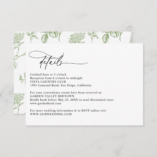 Modern Calligraphy Script Simple Wedding Details Tilläggskort (Fram/baksida)