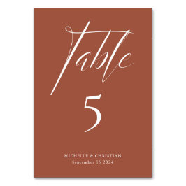 Modern Calligraphy Script Terracotta Bröllop Bordsnummer