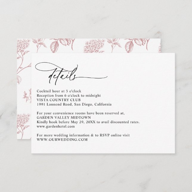 Modern Calligraphy Simple Wedding Details  Tilläggskort (Fram/baksida)