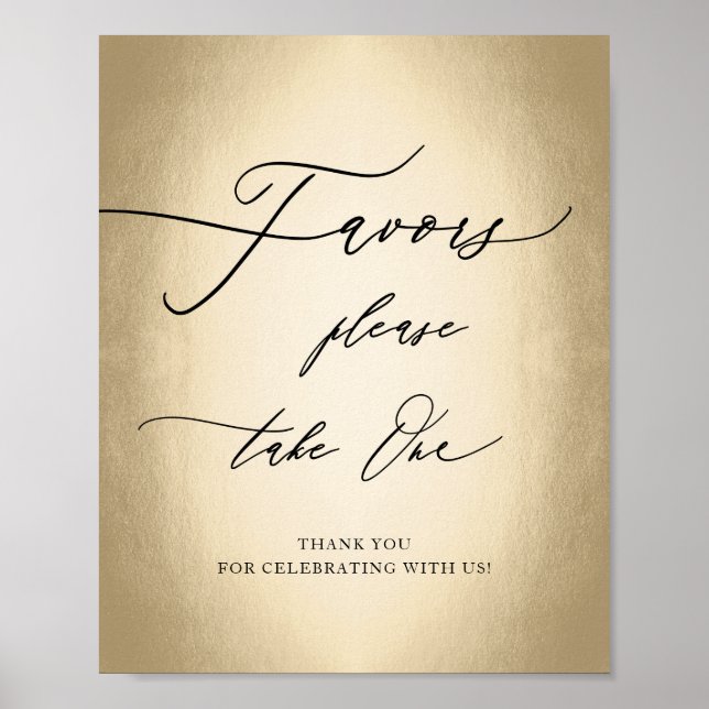 Modern Calligraphy-skriptet Guld Favors Bröllop-te Poster (Framsidan)