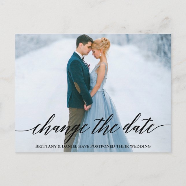 Modern Calligraphy-skriptfoto ändrar datum Vykort (Framsida)