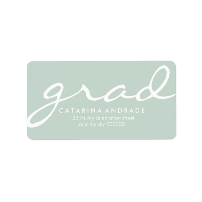 Modern Calligraphy Studenten Grönt White Grad Adressetikett (Framsidan)