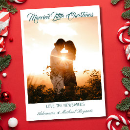 Modern Calligraphy Teal Married Little Christmas Julkort