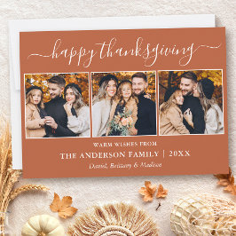 Modern Calligraphy Terracotta 3 Photo Thanksgiving Julkort
