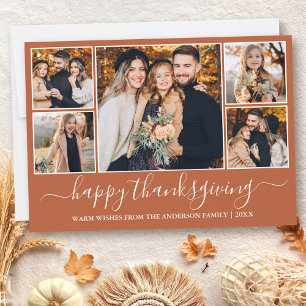 Modern Calligraphy Terracotta 5 Photo Thanksgiving Julkort