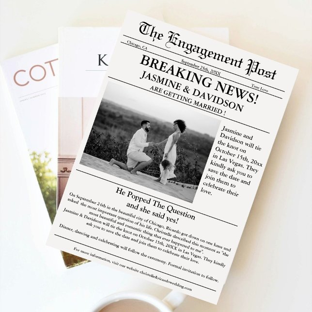 Modern Calligraphy-tidningen bröllop spara datum Inbjudningar (Skapare uppladdad)