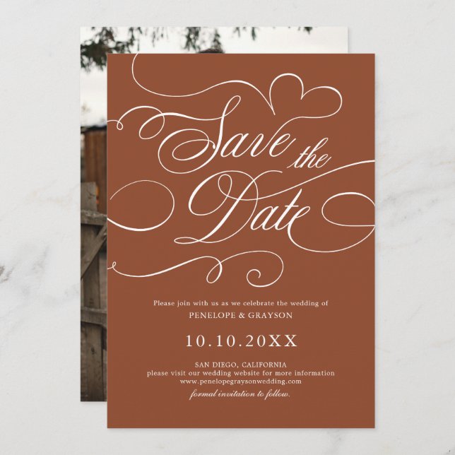 Modern Calligraphy Timless Terracotta Photo Spara Datumet (Fram/baksida)