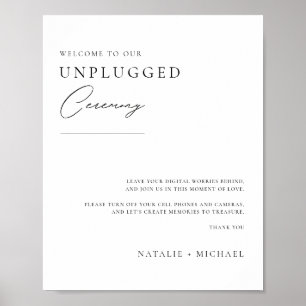Modern Calligraphy Unplugged Bröllop Ceremony Sign Poster