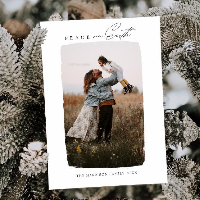 Modern Calligraphy Vertical Peace on Earth Julkort (Skapare uppladdad)