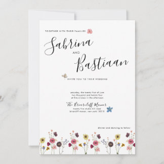 Modern Calligraphy Watercolor Wildblommor Bröllop Inbjudningar