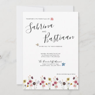 Modern Calligraphy Watercolor Wildblommor Bröllop Inbjudningar