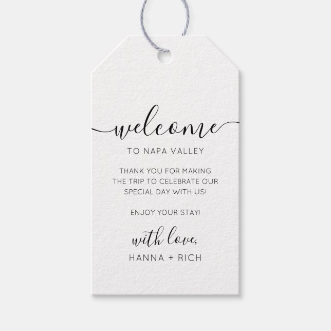 Modern Calligraphy Welcome Bag Bröllop Gift Märkre Presentetikett (Framsidan)