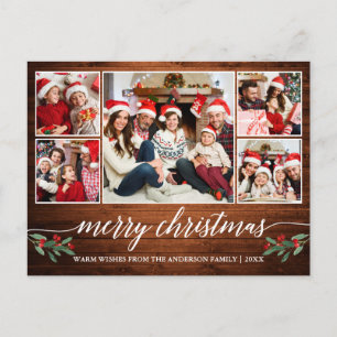 Modern Calligraphy Wood 5 Photo Family-jul Vykort