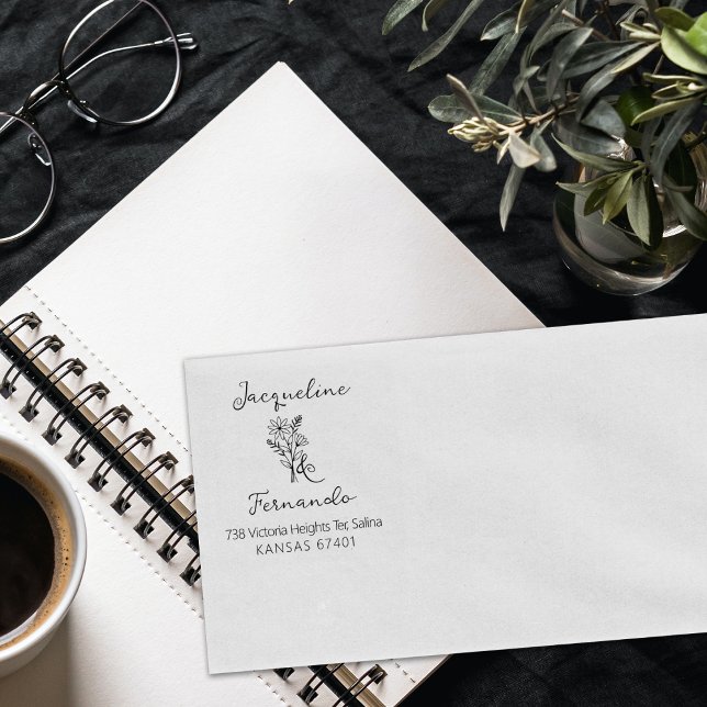 Modern Calligrapy Wildblommes Daisy Returadress Stämpel (Skapare uppladdad)