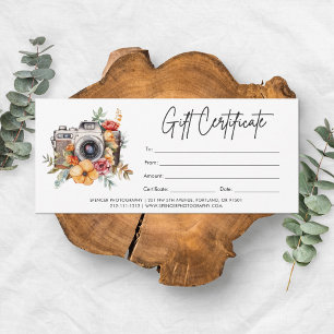 Modern Camera Logotyp Photography Gift Certificate