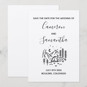 Modern campingbröllopsdestination save the date spara datumet