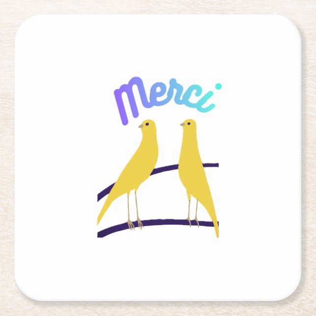 Modern Canary & "Merci" - Japandi Style Art Underlägg Papper Kvadrat (Framsidan)