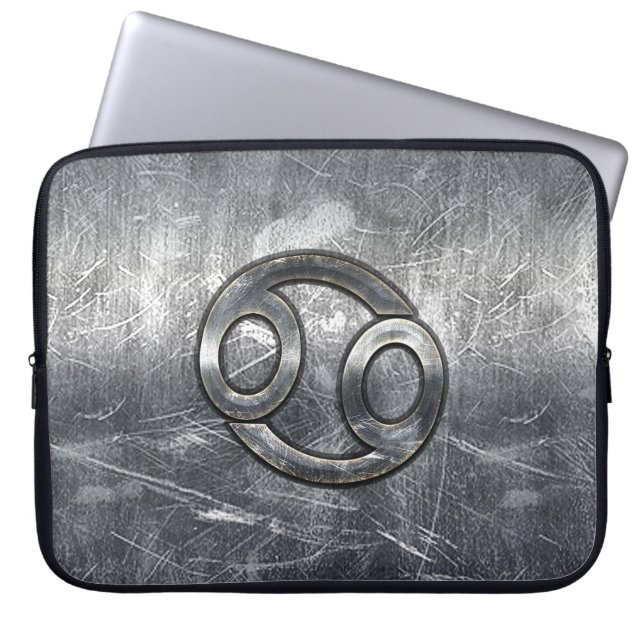 Modern Cancer Sign i Silver Metall Stil Laptop Sleeve (Framsidan)