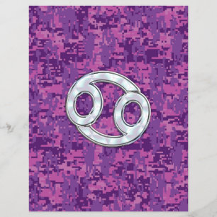 Modern Cancer Zodiac-symbol på Rosa Digital Camo Reklamblad