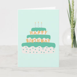 Modern Candle Birthday Cake Polka dots Grönt Blue Kort
