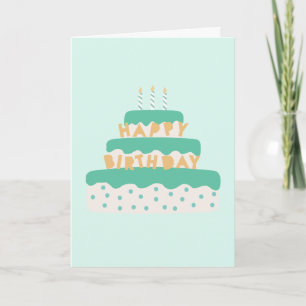 Modern Candle Birthday Cake Polka dots Grönt Blue Kort