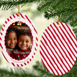 Modern Candy Cane Stripe Christmas Photo Julgransprydnad Keramik