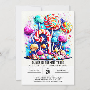 Modern Candy Editable Birthday Inbjudningar